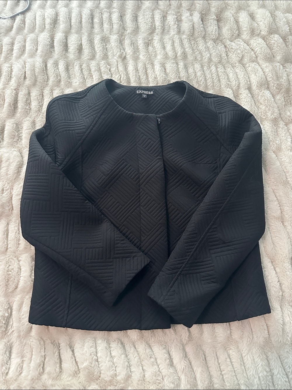 Express Women's Black Quilted Open-Neck Blazer